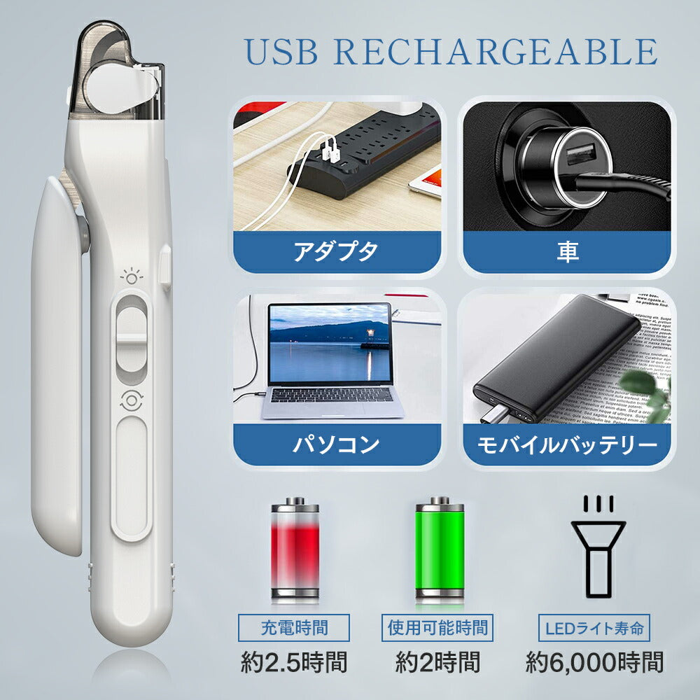 ラムール 2in1 ネイルクリッパー&爪やすりセット 猫・小型犬用 ペット 犬 猫 小動物 爪切り 電動 爪やすり 深爪防止 ライト 爪飛び散り防止 コンパクト LAMOUR