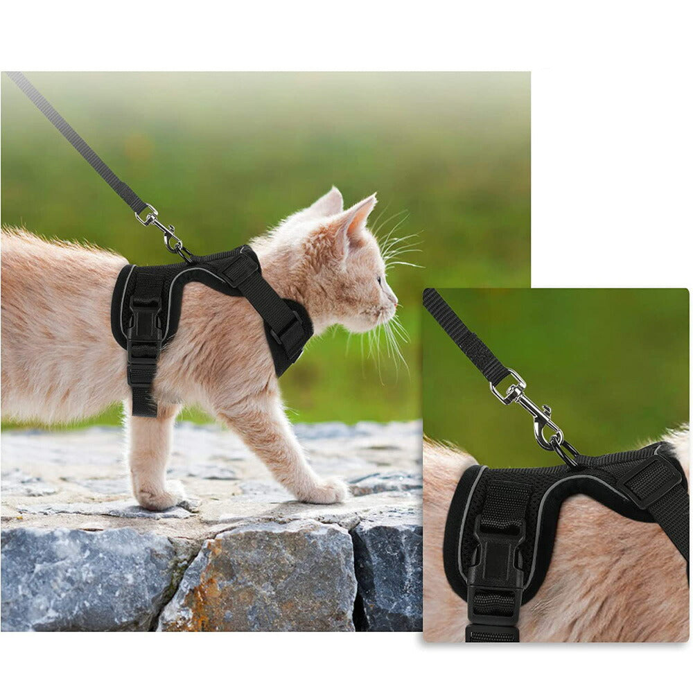 ラムール 猫 ハーネス 抜けない ダブルロック つけやすい 外れない 脱げない リード 猫用 軽量 軽い メッシュ 通気性 蒸れない 胴輪 散歩 お出かけ 通院 災害 避難 かわいい ウエアハーネス バックル ペット サイズ交換可