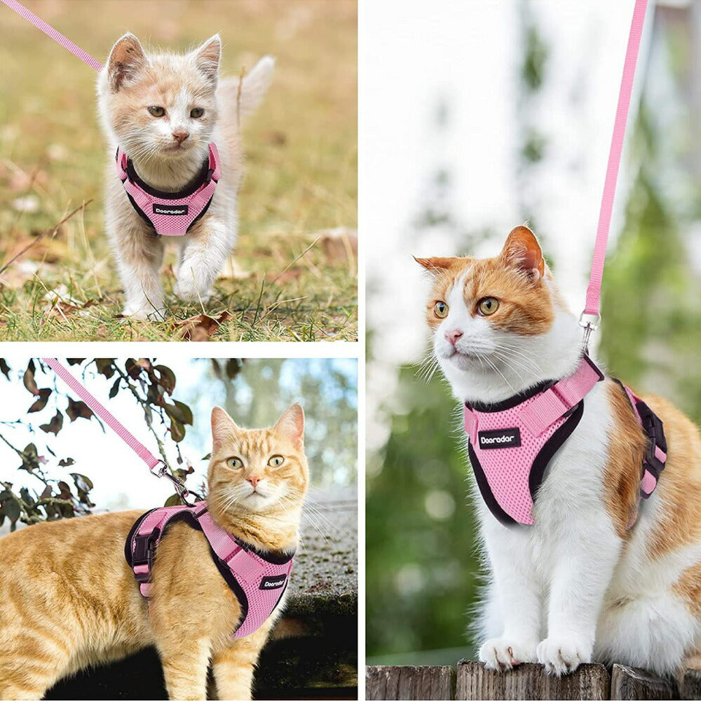 ラムール 猫 ハーネス 抜けない ダブルロック つけやすい 外れない 脱げない リード 猫用 軽量 軽い メッシュ 通気性 蒸れない 胴輪 散歩 お出かけ 通院 災害 避難 かわいい ウエアハーネス バックル ペット サイズ交換可