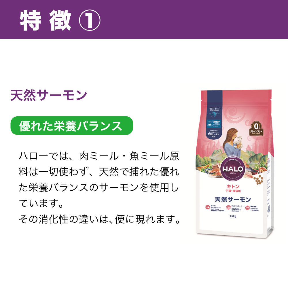 ハロー キトン 子猫・母猫用 天然サーモン 1.6kg 猫 キャットフード 猫用 フード 子ねこ ドライ グレインフリー アレルギー 穀物不使用