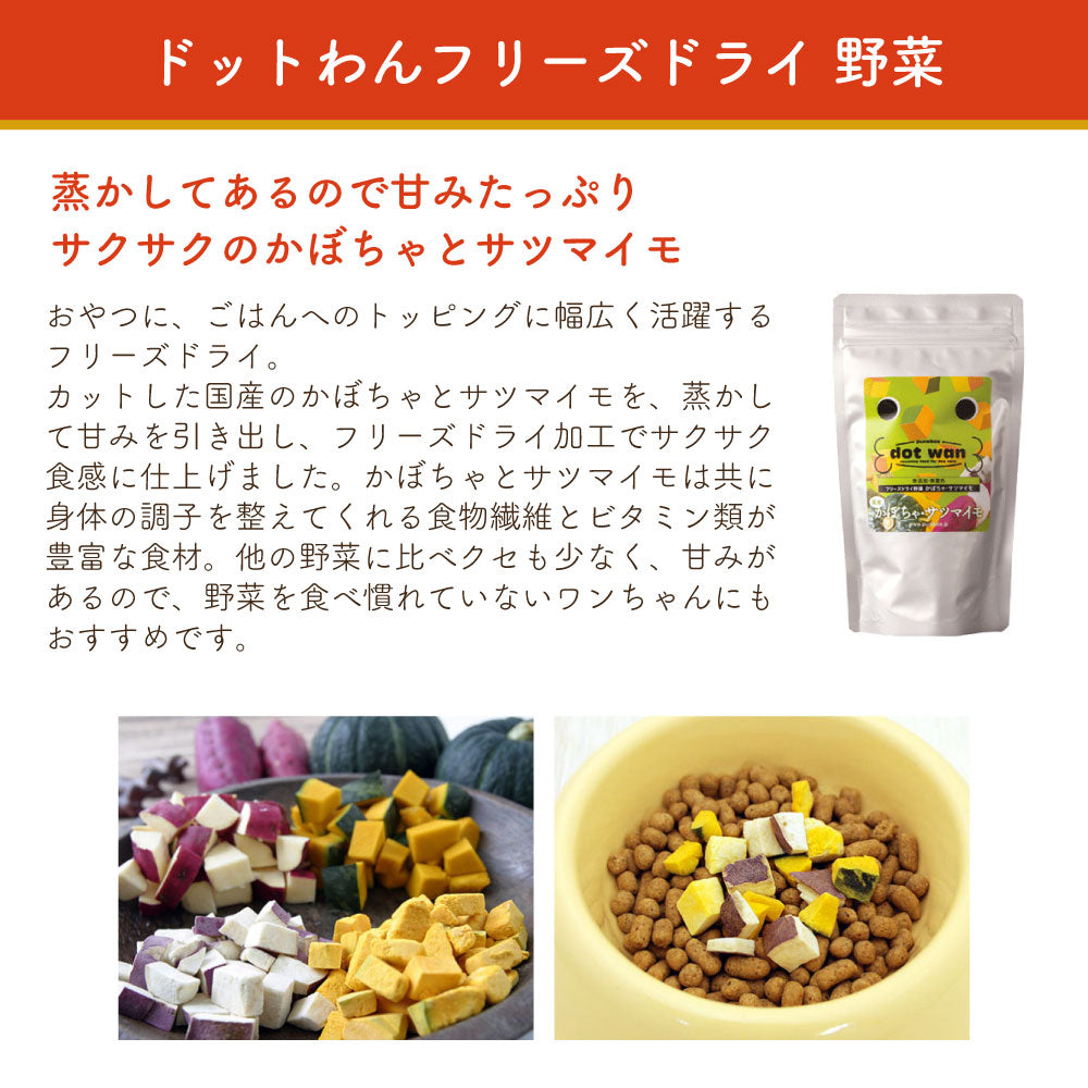 ドットわんフリーズドライ 野菜 45g 犬 犬用おやつ フリーズドライ 国産 無添加 無着色 厳選素材 トッピング 手作り食
