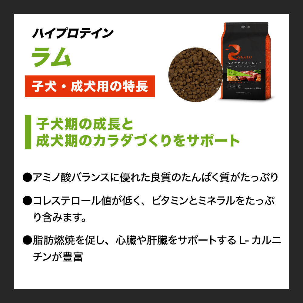 リガロ ハイプロテインレシピ 子犬・成犬用 ラム 3.6kg 犬 ドッグフード ドライ 羊 パピー アダルト 穀物不使用 アレルギー 高たんぱく 総合栄養食 RIGALO