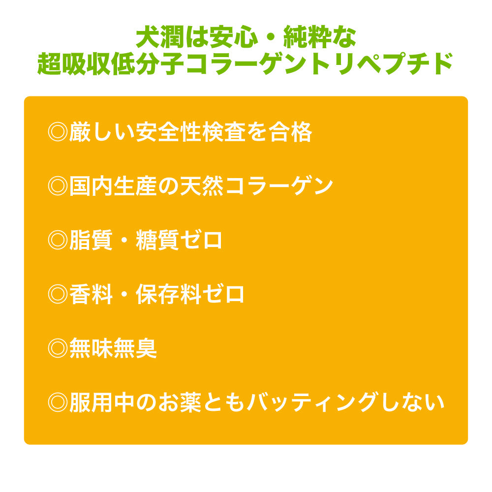 犬潤 65g 犬 猫 ペット サプリメント コラーゲン ペプチド 天然 低分子 皮膚 被毛 関節 軟骨 無香料 保存料不使用 国産 いぬじゅん