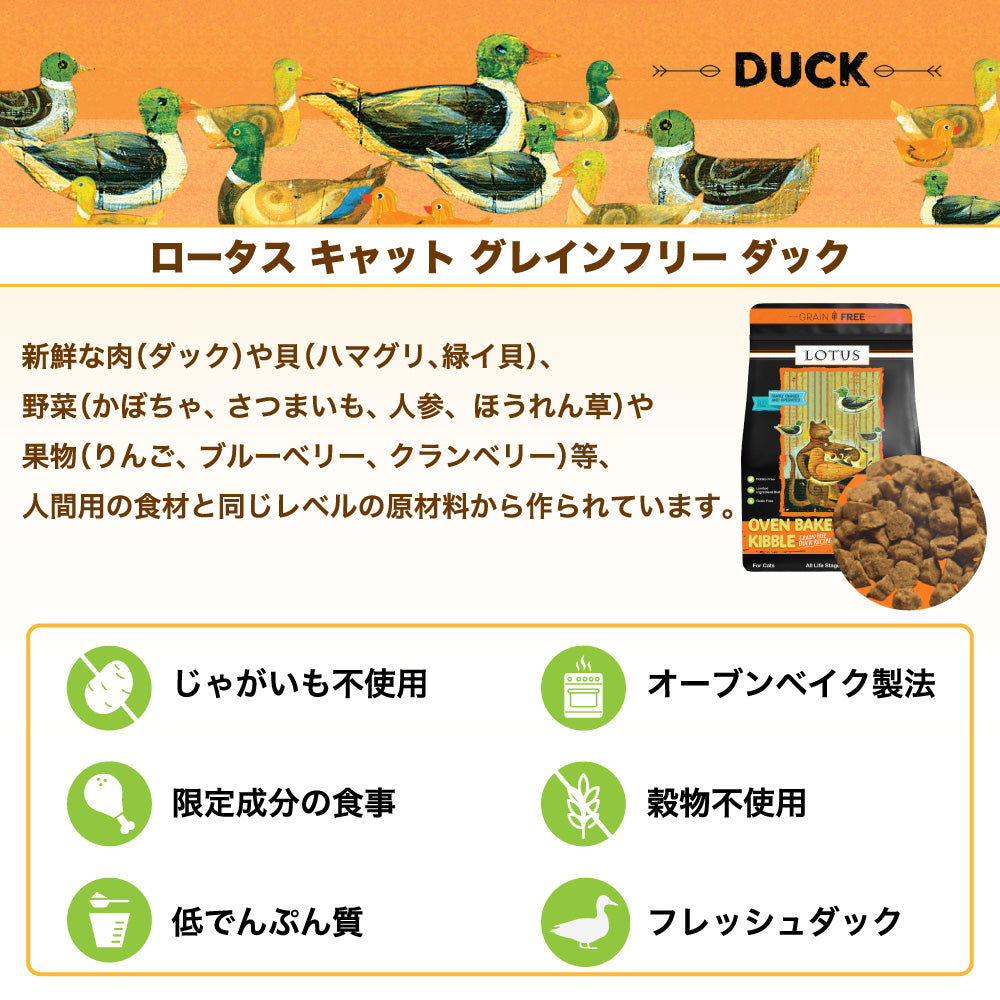 ロータス キャット グレインフリー ダックレシピ 400g 猫 フード キャットフード 猫用フード ドライ 穀物不使用 アレルギー ヒューマングレード 総合栄養食