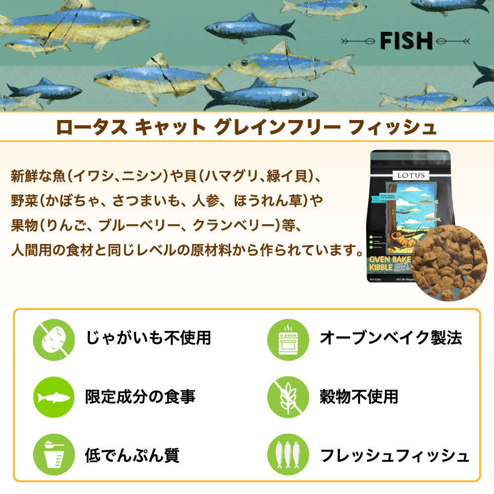 ロータス キャット グレインフリー フィッシュレシピ 400g 猫 フード キャットフード 猫用フード ドライ 穀物不使用 アレルギー ヒューマングレード 総合栄養食