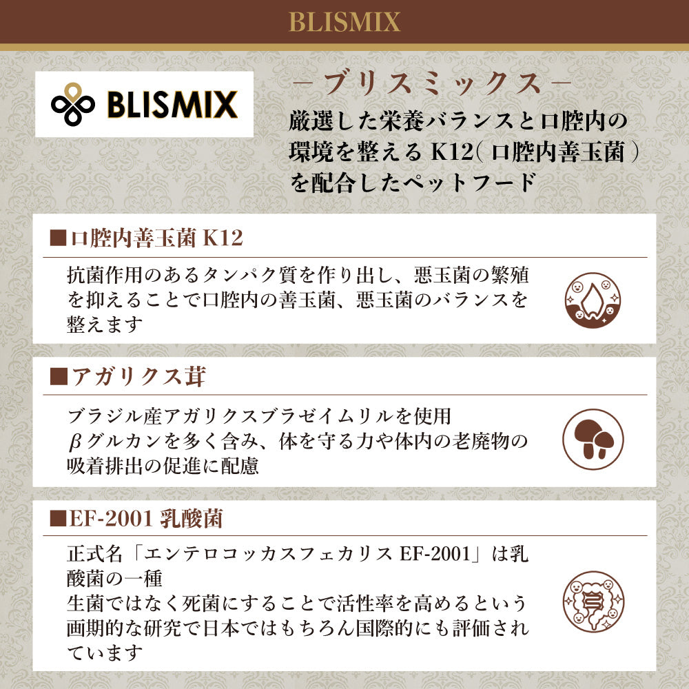 ブリスミックス キャット pHコントロール グレインフリー 500g 猫 フード キャットフード 成猫 シニア猫 アガリクス 乳酸菌口腔内 善玉菌 無添加 無着色 BLISMIX