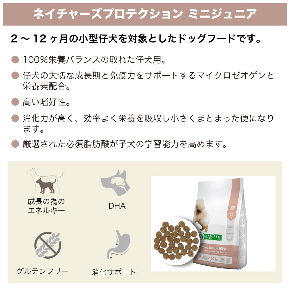 ネイチャーズプロテクション ミニジュニア 2kg 犬 ドッグフード 犬用フード ドライ 2~12ヶ月 仔犬 子犬 パピー 小型犬 小粒