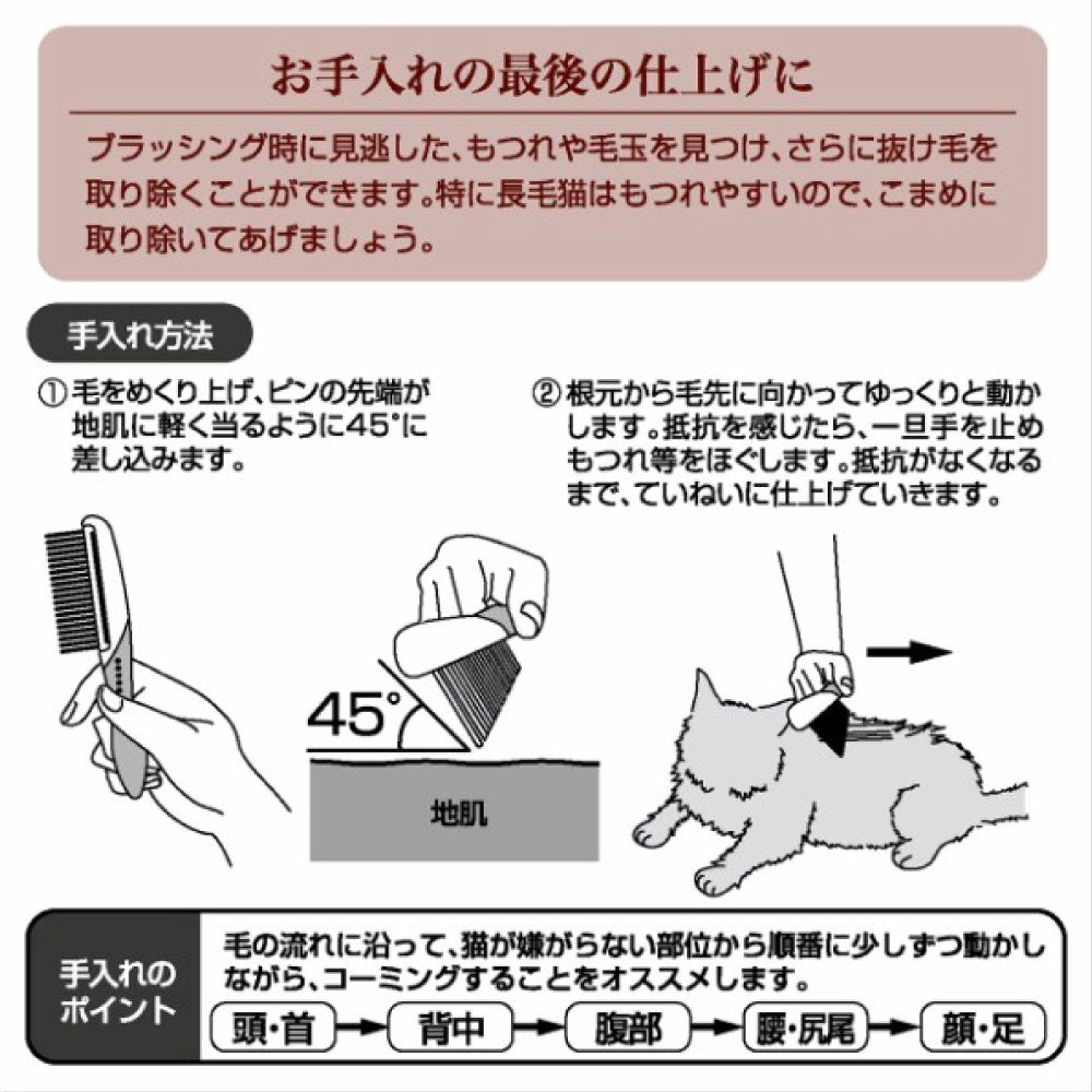 ペティオ necoco 極細整毛コーム 猫 くし 猫用 櫛 被毛 お手入れ ブラッシング トリミング もつれ 毛玉 仕上げ ネココ