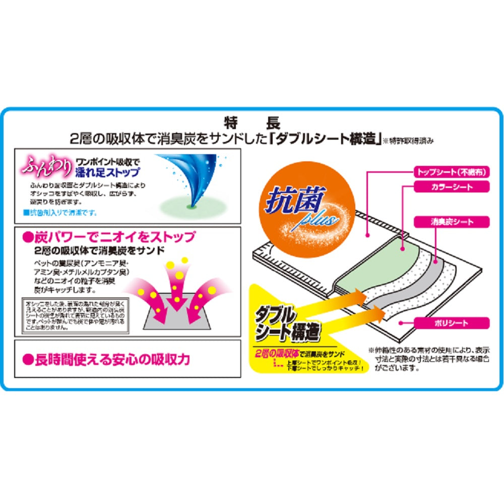 クリーンワン 消臭炭シート ダブルストップ レギュラー 92枚 ペット 犬 猫 ペットシーツ ペット用 消臭 炭 国産 犬用 シート 炭シート カーボン 抗菌
