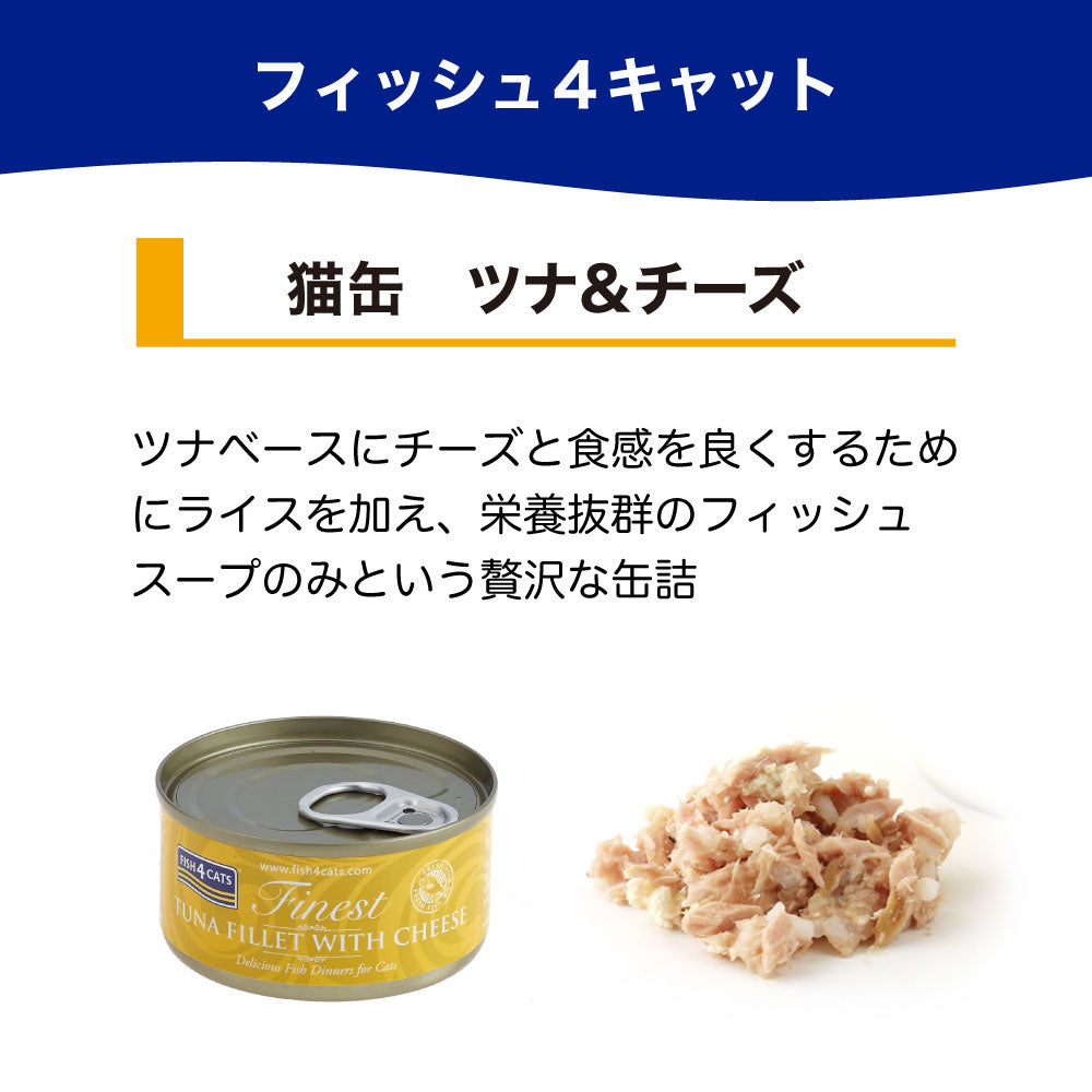フィッシュ4 キャット 缶詰シリーズ ツナ&チーズ 70g 猫 フード 猫用フード キャットフード アレルギー 魚 ウェットフード 猫缶 無添加 無着色 一般食