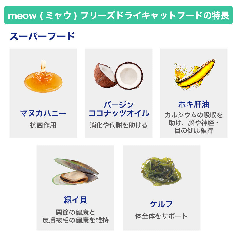 meow ミャウ フリーズドライキャットフード ビーフ&ホキ 50g 猫 キャットフード 犬用フード ドライ フリーズドライ 全年齢 生食 安心 安全 グレインフリー