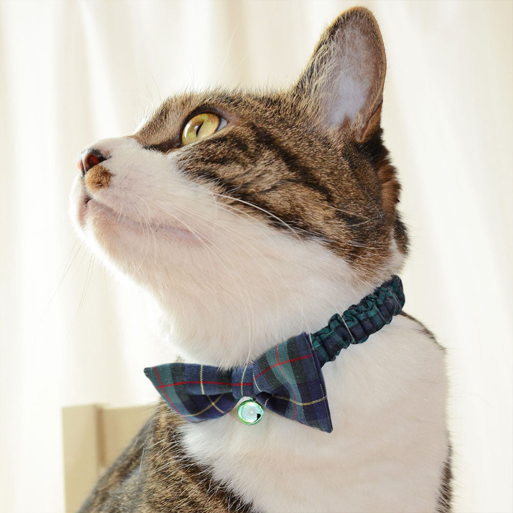 猫の暮らし リボンシュシュカラー 猫 首輪 シュシュ 猫用 カラー かわいい おしゃれ ギンガム チェック 蝶ネクタイ 柄 鈴付き ゴム入り 日本製