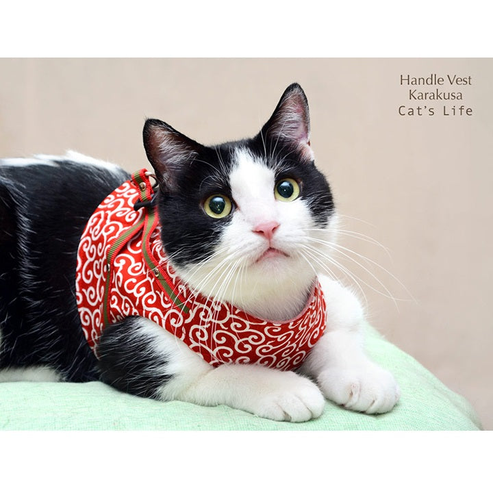 猫の暮らし ハンドルベスト 唐草 M 猫 ハーネス ベスト 猫用 胴輪 かわいい おしゃれ 和柄 モダン どろぼう 日本製