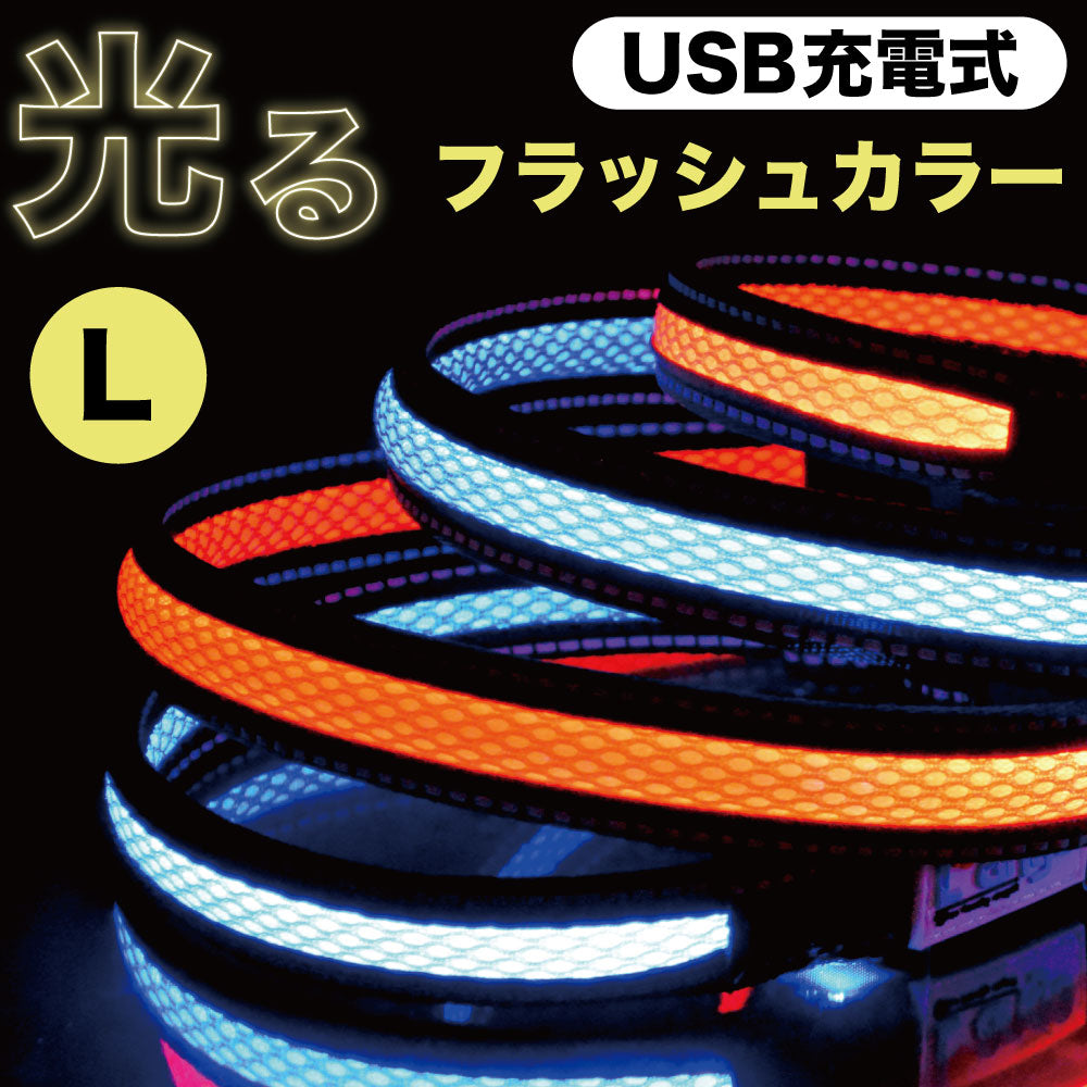 らんじゅ 充電式LEDフラッシュ カラー 犬 首輪 L 光る 犬用 USB LEDライト 反射 夜間 散歩 安心 事故防止 L'ange