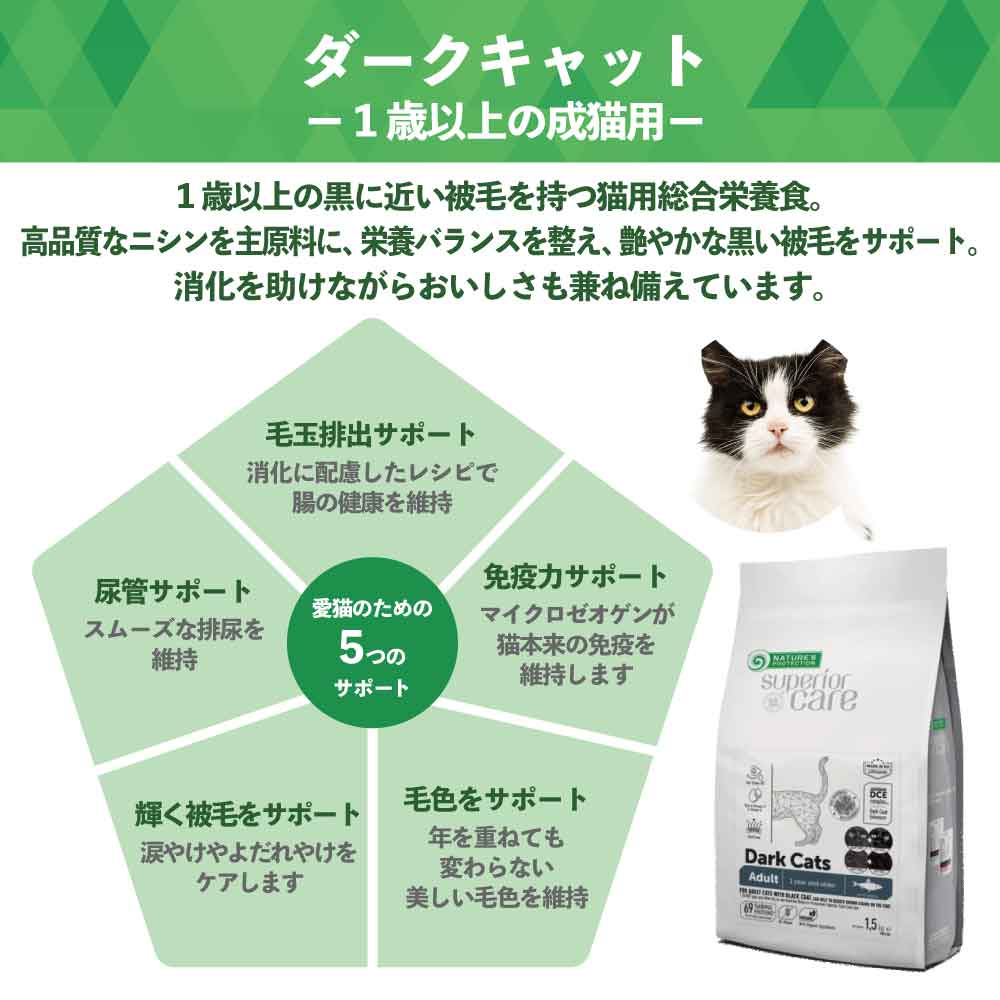 ネイチャーズプロテクション ダークキャット アダルト 1.5kg 猫 キャットフード ドライ 全猫種 成猫 黒毛 ブラック 被毛 スキンケア 涙やけ 毛玉 マイクロゼオゲン グレインフリー 総合栄養食