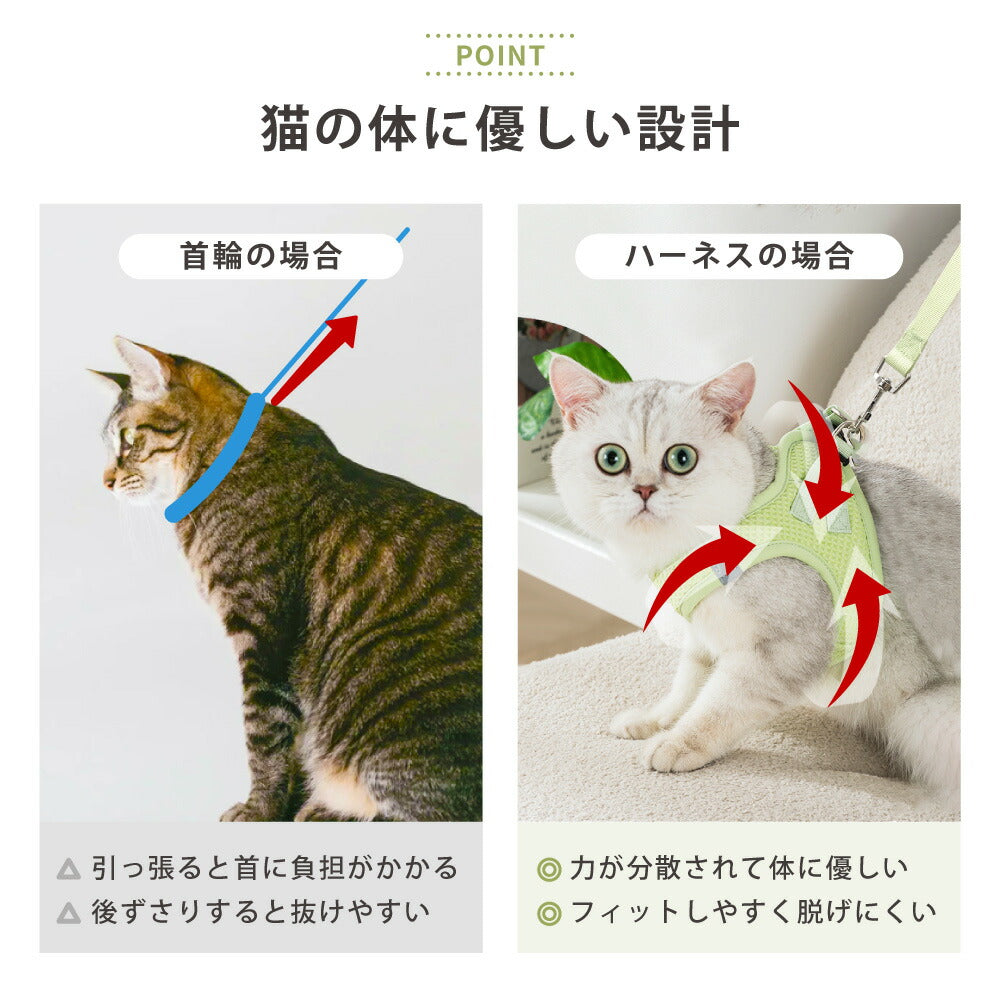 ラムール 猫 ハーネス 抜けない ダブルロック つけやすい 外れない リード 猫用 軽量 軽い 通気性 蒸れない 胴輪 散歩 お出かけ 通院 災害 避難 かわいい ウエアハーネス マジックテープ ペット サイズ交換可