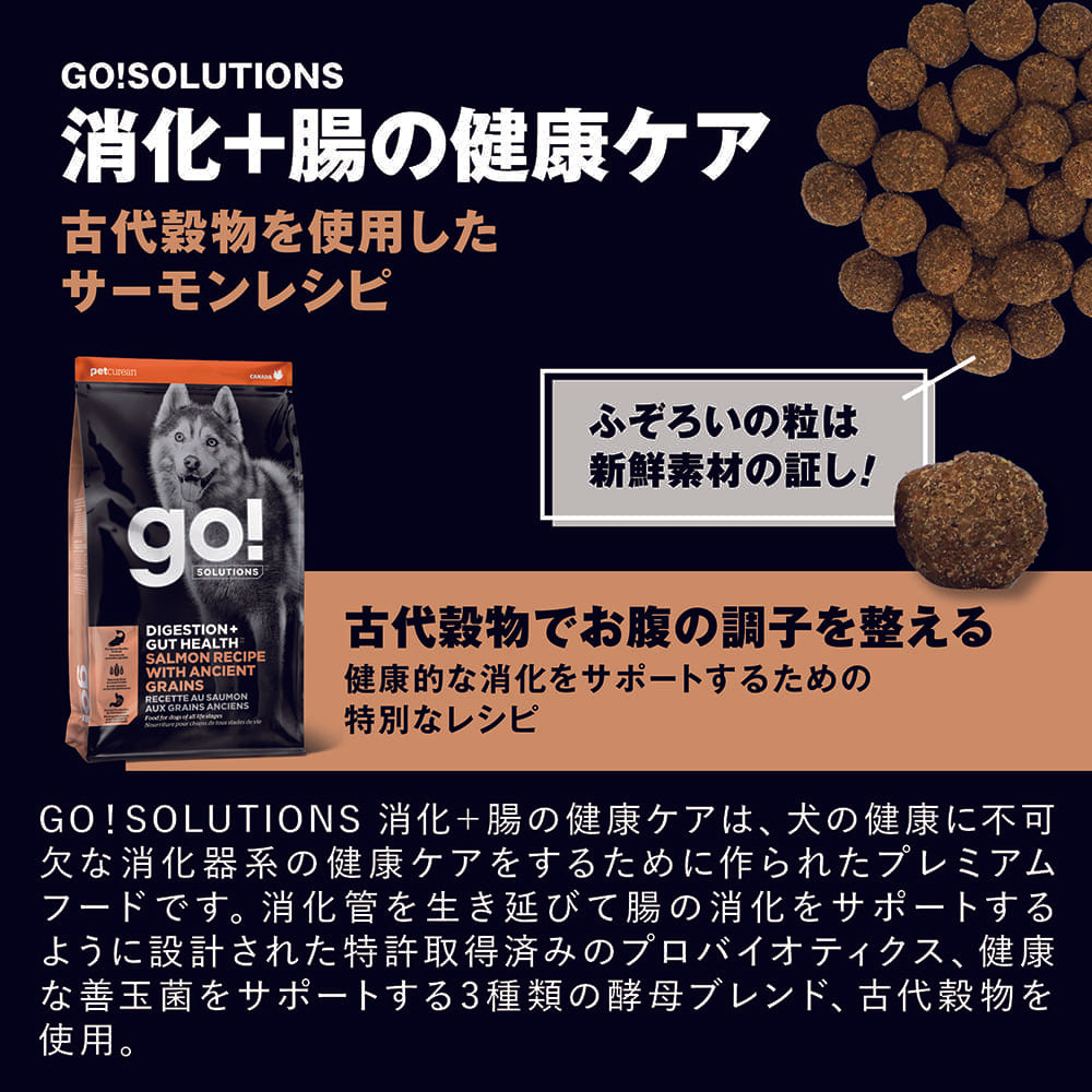 GO! ゴー 消化+腸の健康ケア 古代穀物を使用したサーモンレシピ 800g 犬 犬用フード ドッグフード ドライ 腸内環境 プロバイオティクス 無添加