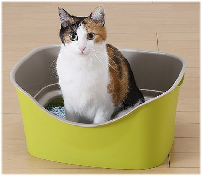 ボンビアルコン ラクラク 猫トイレ Wブロック ブラウン 猫 トイレ 本体 飛び散らない 猫用 オープントイレ お手入れ簡単 猫砂 スコップ付き