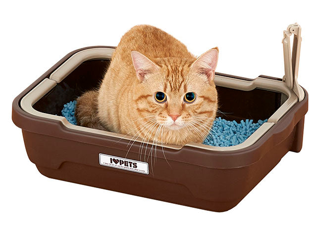 ボンビアルコン しつけるトイレ Sサイズ ブラウン 猫 トイレ 本体 猫用 オープン 小型 お手入れ簡単 コンパクト 取っ手付き スコップ付き 猫砂 C-S