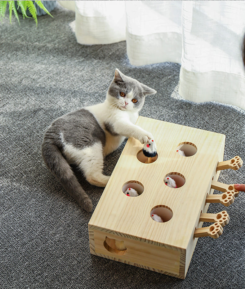 猫 おもちゃ 木製 モグラ叩き もぐら ネズミ 猫じゃらし ねこじゃらし 猫遊び ねこ ネコ 知育 玩具 運動不足 ストレス解消 ダイエット 木箱