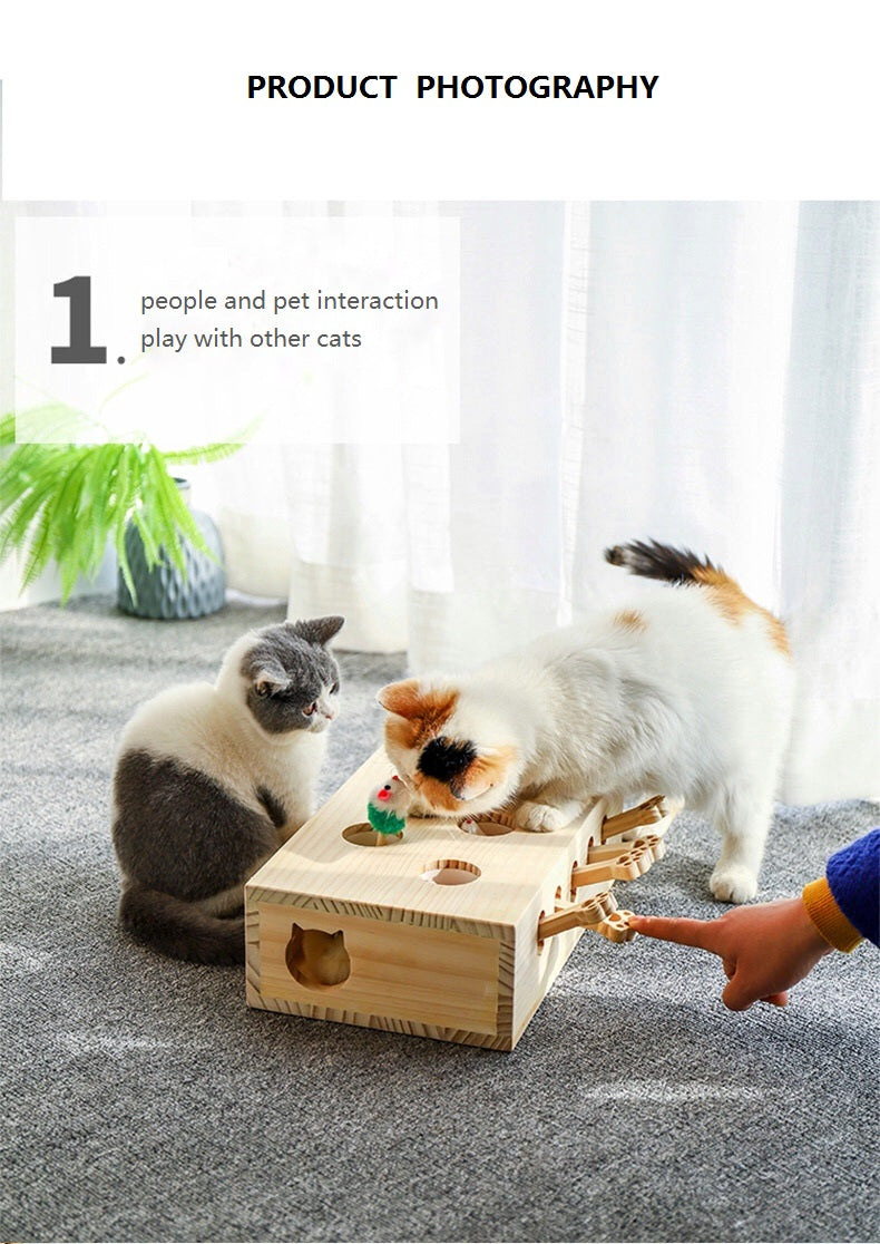 猫 おもちゃ 木製 モグラ叩き もぐら ネズミ 猫じゃらし ねこじゃらし 猫遊び ねこ ネコ 知育 玩具 運動不足 ストレス解消 ダイエット 木箱