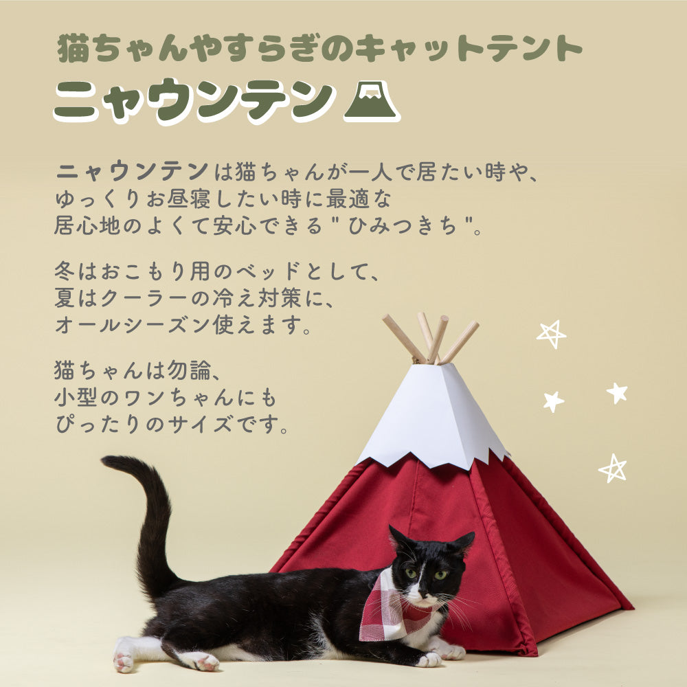 キャットテント ニャウンテン 山型  猫 犬 ティピー テント 猫用 犬用 ハウス 寝床 組み立て式 おしゃれ インテリア 和風 キャンプ ペット 小型犬