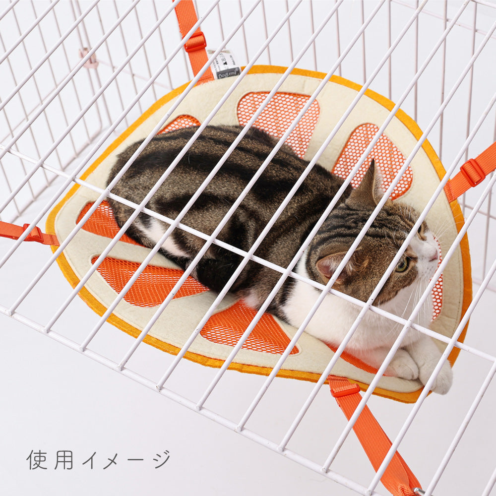 LAMOUR ラムール 猫用 フルーツ キャットハンモック オレンジ  キャット ケージ用 猫 寝床 メッシュ かわいい リラックス カラビナ