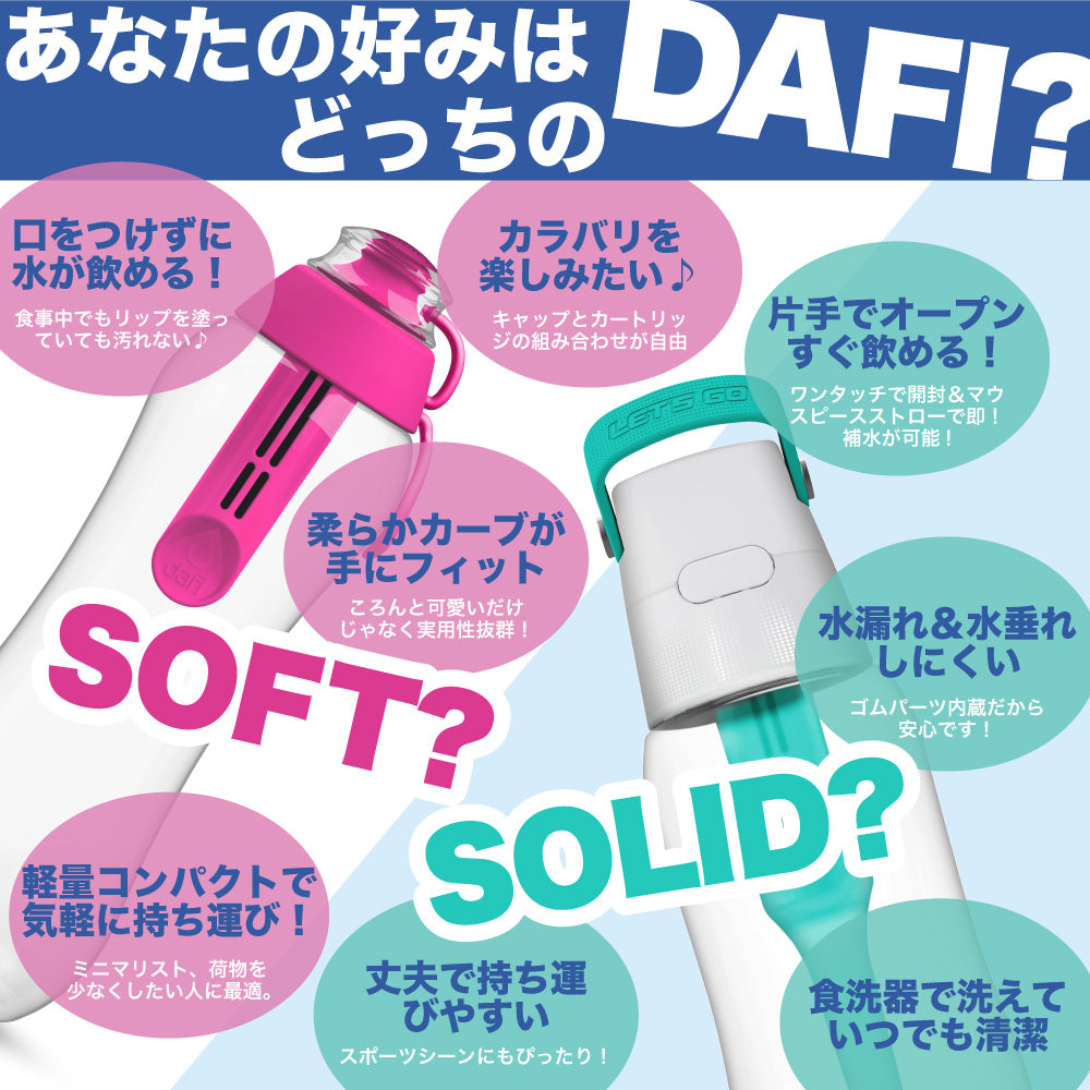 DAFI ダフィ SOLID ソリッド 携帯用 浄水ボトル 500ml ボトル型 浄水器 ハードタイプ 水筒 ろ過 マイボトル 持ち運び エコ SDGs 【日本仕様・日本正規品】